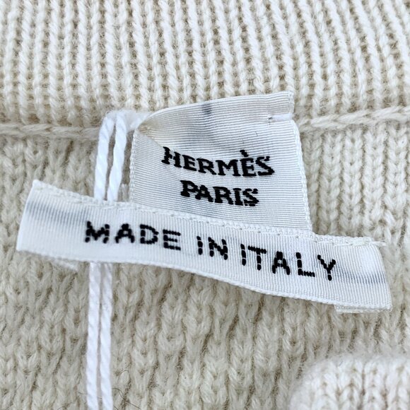 Hermès Cream Virgin Wool Zipper Knit Coat - Diamond Patterned Made In Italy Size - Picture 8 of 8